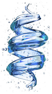 Blue Glass Spiral With Water Bubbles Abstract Fluid Art for Creative Design and Visual Impact