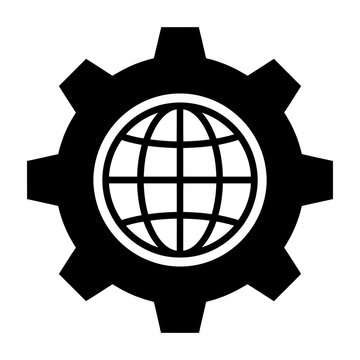 Global technology gear icon with world globe