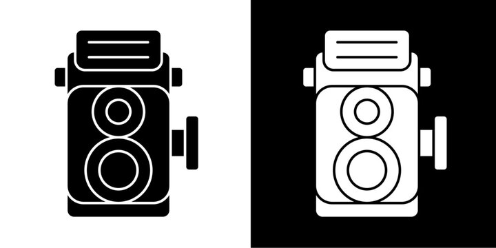 Twin Lens Camera Icon Set White Style Collection