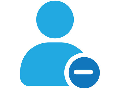 Blue user profile icon with minus sign badge PNG isolated on transparent background