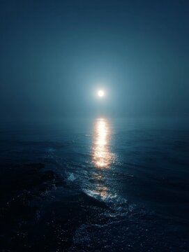 Ethereal deep blue abstract landscape with soft diffused light, subtle haze and particles, ambiguous sky and horizon, minimal serene cinematic composition
