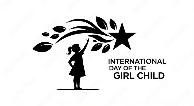 Black Silhouette of a Young Girl Reaching for a Botanical Shooting Star Vector Illustration 2026