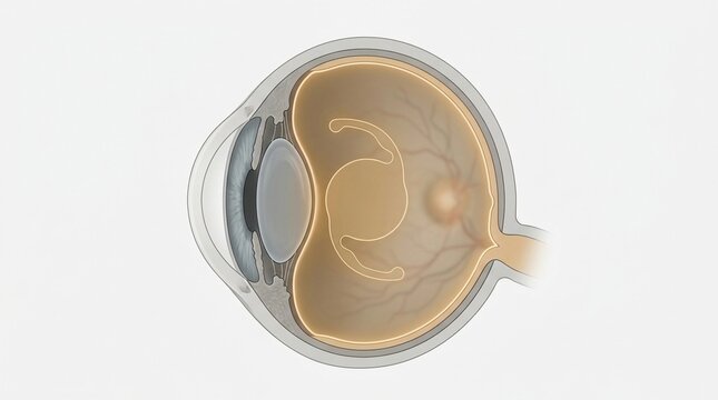 Medical Illustration of a Human Eye with Intraocular Lens (IOL) Implant for Cataract Surgery Treatment
