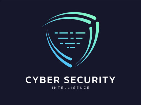 Cyber security intelligence data protection with abstract Programming Coding lines in shield movement analysis shapes vector illustration logo design concept, representing network security, ui, AI.