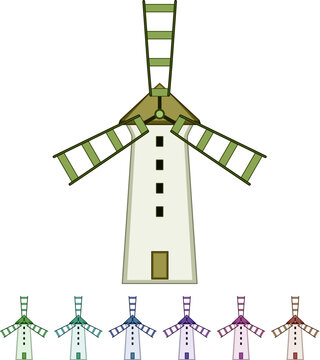 flour mill farm cartoon. wheat old, house countryside, bakery nature flour mill farm sign colorful illustration