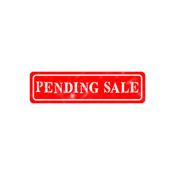 A bright red rubber stamp with the text pending sale in a rectangular frame for business and office use