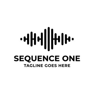 Sequence one digital audio equalizer frequency bars featuring symmetrical vertical pulse levels for music production studio logo design