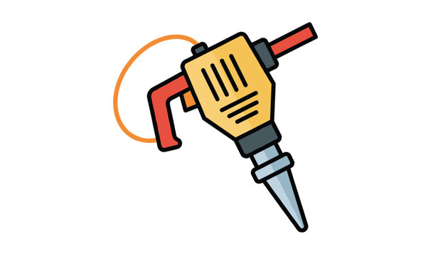 Colorful illustration of a jackhammer or pneumatic drill, representing heavy construction, demolition, mining, or road work tools.