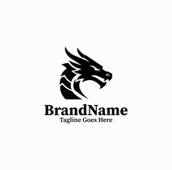 Fototapeta premium Black Image Vector Logo Dragon Head — Chinese Mythical Beast Graphic Isolated on White Background