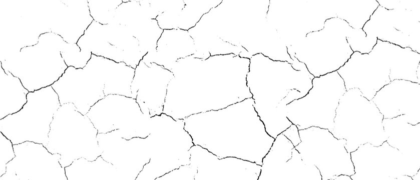 Black Cracked Surface Texture on White Background