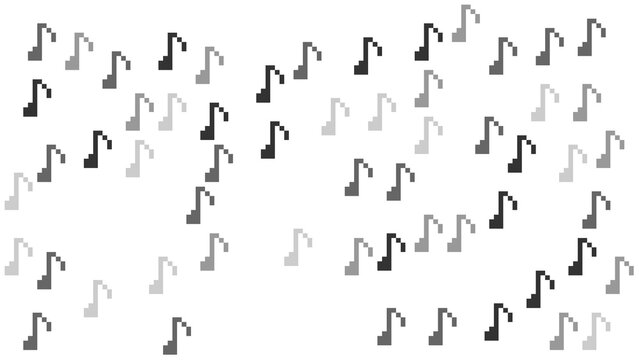 Abstract Music Notes Pattern on White Background with Scattered Black and Gray Quavers