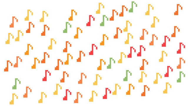 Abstract Background with Colorful Pixel Art Music Notes on White