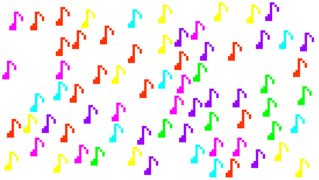 Colorful Musical Notes Pattern Scattered on White Background