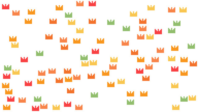Scattered colorful crown icons pattern on white background