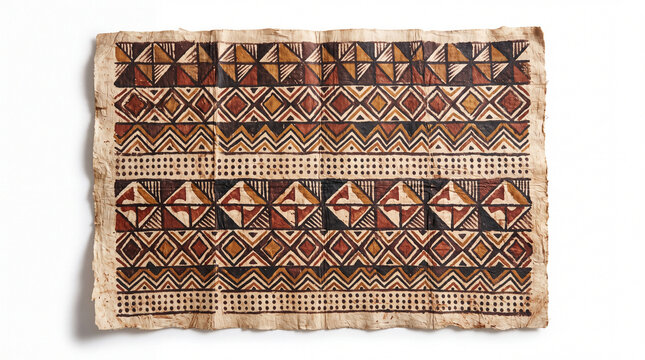 Traditional African Kuba cloth with intricate geometric handwoven patterns and earthy tones.