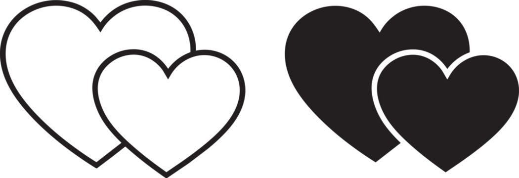 double hearts outline and solid icons set vector illustration