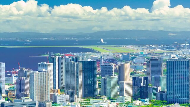 東京・品川方面と羽田空港を望むタイムラプス 