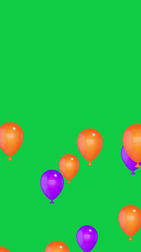 Halloween Orange and Purple Balloons Fly on Green Screen animation,Chroma Key Birthday Party Celebration and Sale Videos vertical social media Motion design element