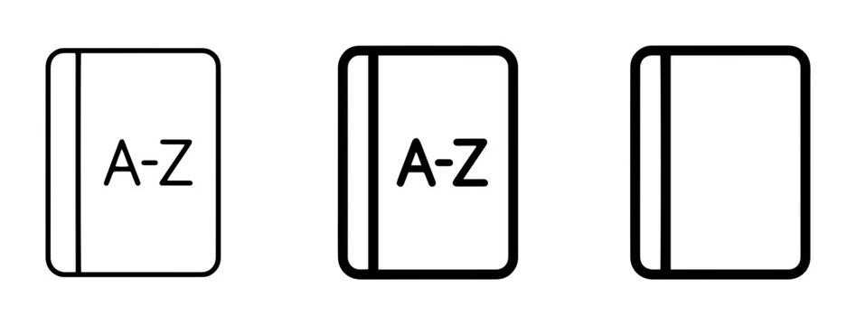 Alphabetical Index Icons, A-Z Book Symbols, Glossary and Dictionary Graphics, Vector Set