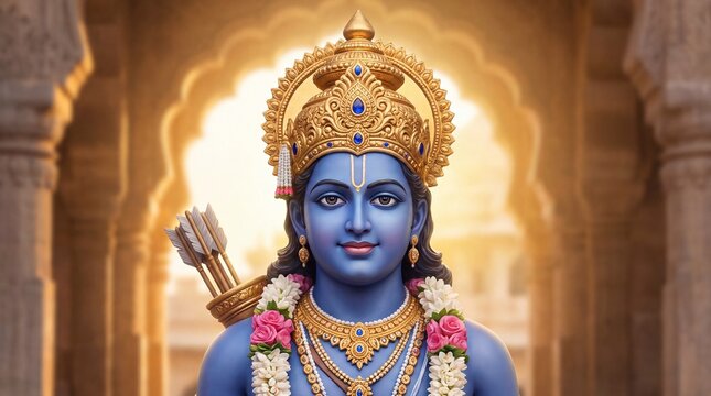 Rama virtues: perfect ruler, warrior ideal, loyal son, faithful husband, courage symbol, dharma follower, hero in Ramayana, noble tradition, Ayodhya heart, eternal ... See More