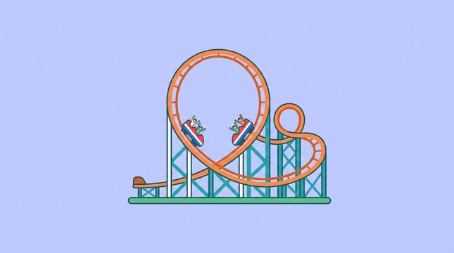 Flat Roller Coaster Icon on Pastel Background, Minimal Amusement Park Symbol for Thrilling Rides, Family Entertainment, Adventure and Fun Recreation