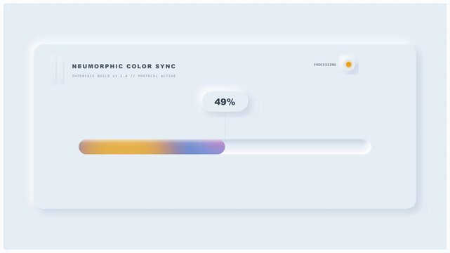 Neumorphic user interface design showing clean white dashboard with gradient progress bar percentage indicator and soft shadow elements