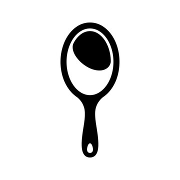 Black hand mirror for reflection or beauty and grooming icon isolated on grid.