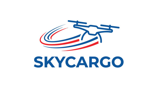 Skycargo drone logo with swooshing lines and text.
