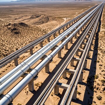 Aerial Hyperloop Test Tracks Across Arid Desert Landscape