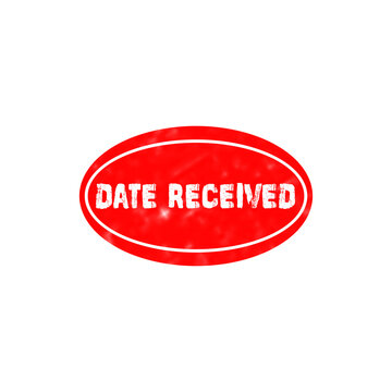 Red oval rubber stamp with text date received for office document processing and business paperwork approval