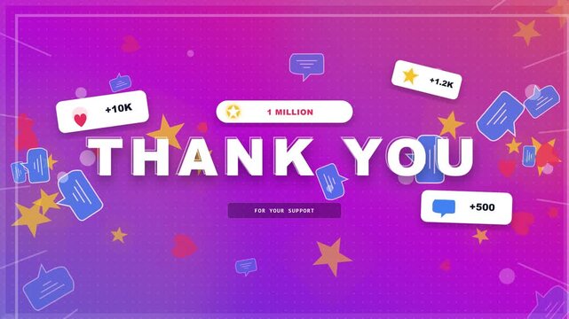 Social media milestone celebration banner with Thank You text 1 million followers concept on purple gradient background