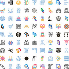 Fototapeta premium Large collection of diverse vector icons depicting various concepts including business, technology, finance, travel, health, sport, and daily life on a clean white background