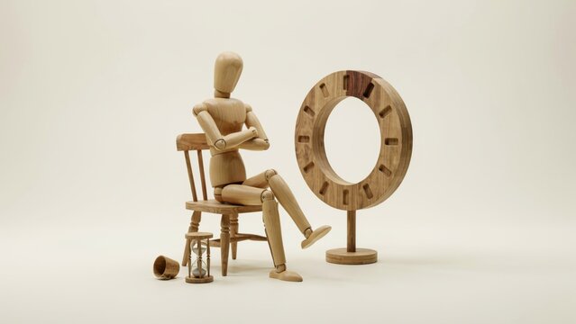 Conceptual wooden mannequin reflecting on zero start or financial loss situation.