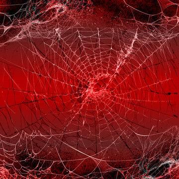 Toile d'araign&eacute;e blanche sur fond rouge sang, texture horreur Halloween
