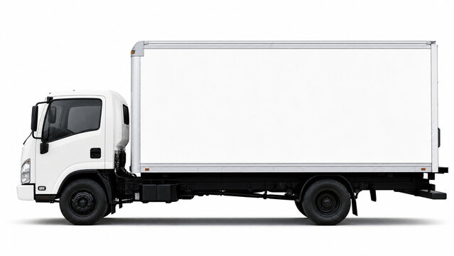 White delivery cargo truck with blank side panel for logistics company.