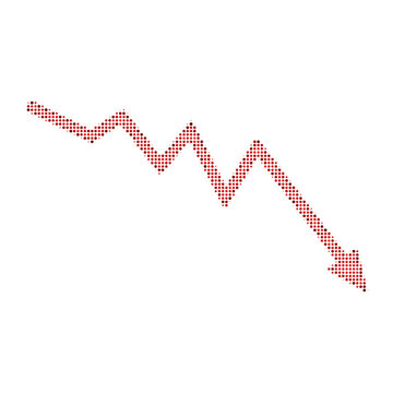 Red dotted downward-pointing trend arrow on a white background