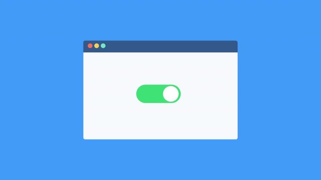 Animated video showing a computer cursor clicking a toggle switch to turn it off and back on inside a simple web interface on a blue background.