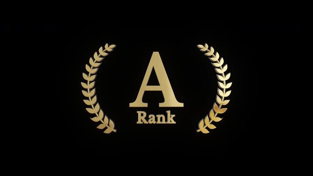 月桂冠の装飾と数ともに金色のRank Aの文字が現れて光る透過3DCG