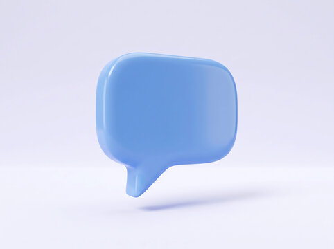 Blue 3D speech bubble icon isolated on light purple background