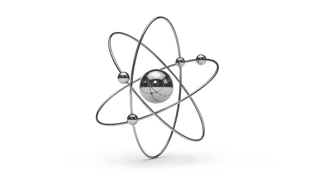 Atomic model with orbiting electrons isolated on white background