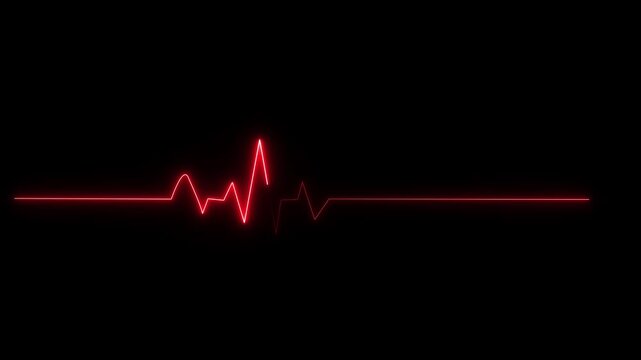 Red neon heartbeat ekg pulse line animation on black background, for medical and, technology concepts
