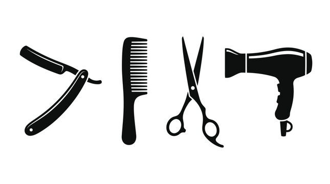 Barber tools silhouette collection on a white background
