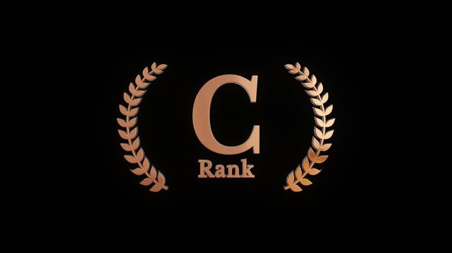 月桂冠の装飾と数ともに銅色のRank Cの文字が現れて光る透過3DCG