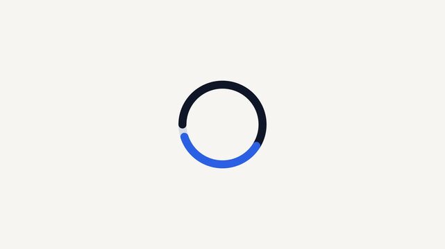 Minimalist circular loading spinner icon with blue and black progress indicator on white background