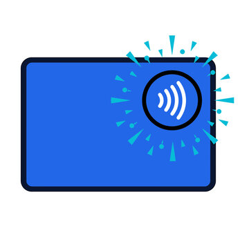 Contactless payment card vector icon with digital nfc tap sensor signal and transaction splash graphic