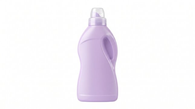 Purple laundry detergent bottle with handle, plastic fabric softener container, liquid soap packaging for household cleaning isolated PNG with Transparent Background