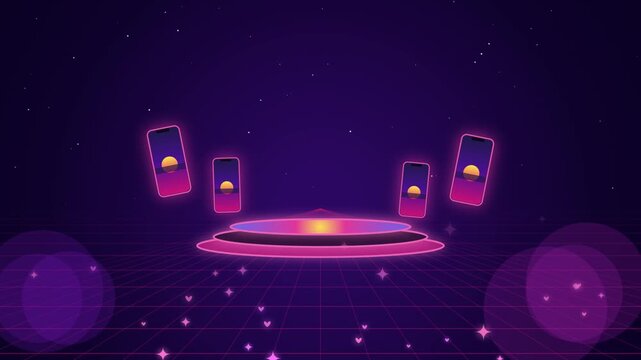 Abstract Neon Cyber V Seamless Digital Background Graphic Featuring A Dark Grid Pattern With Glowing Purple Visual Effects For Modern Motion Video