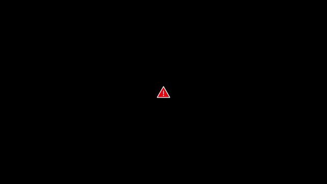 Red warning triangle pulsing on black background, digital alert symbol animation danger caution