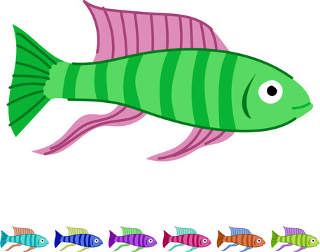 discus decorative fish cartoon. koi molly, platy swordtail, neon rasbora discus decorative fish sign vector