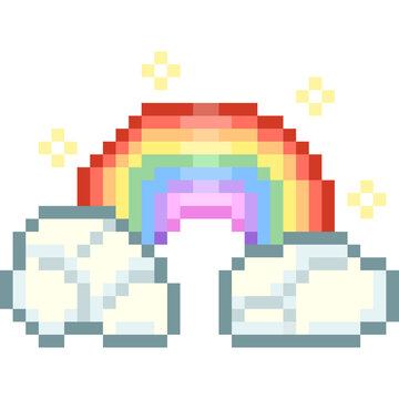 pixel art of rainbow and clouds